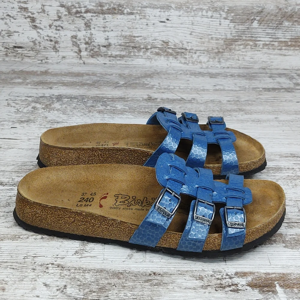 🟦Sz 37 Like New Birkenstock Blue Triple Strap Slide Sandal - Picture 10 of 16
